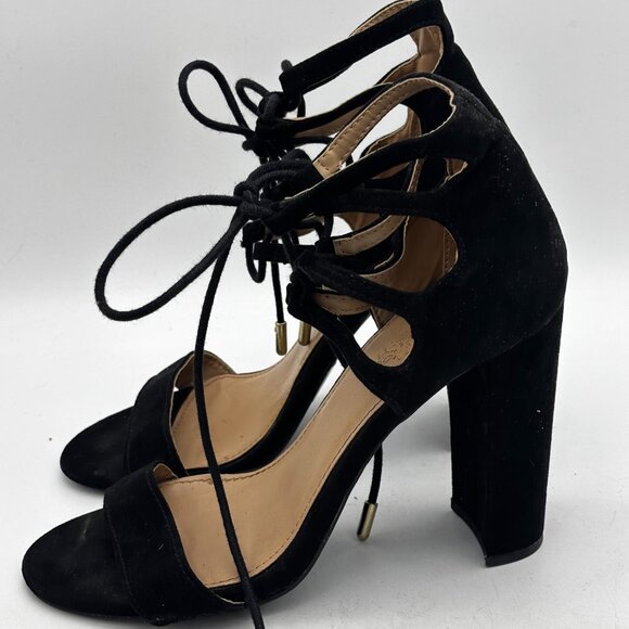 Charlotte Russe Sienna Black Lace Up Suede Heels Sandals Dress Evening Party 6 - Picture 7 of 8